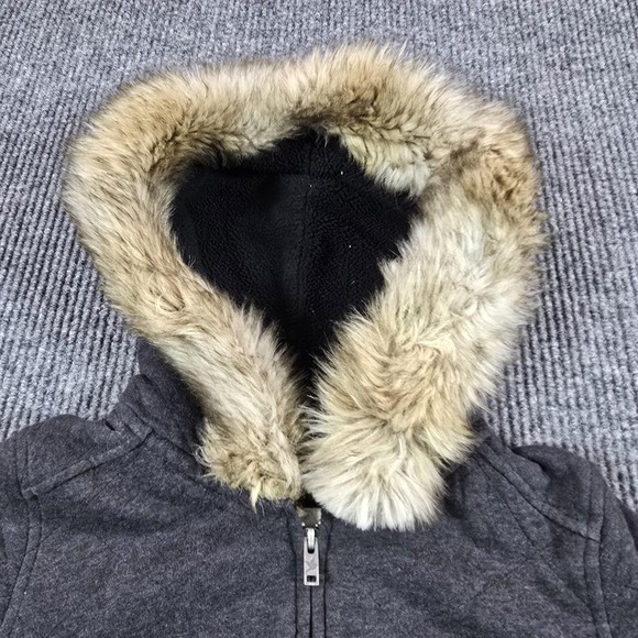 Aerie Jacket‎ Womens Medium Gray Quilted Hoodie Faux Fur Hooded Sweatshirt - Picture 4 of 9